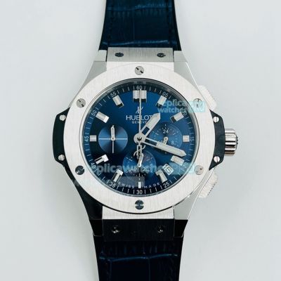 Replica Hublot Geneve Big Bang Chronograph SS Blue Face Blue Leather Strap